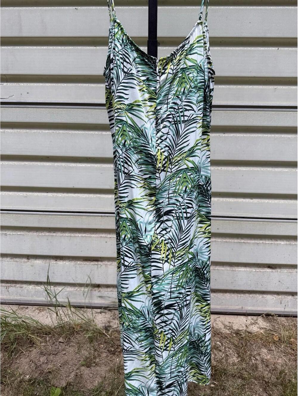 RTR Louna Dana Green & White Palm Printed Sleeveless V Neck Midi Dress Sz S - Picture 6 of 7